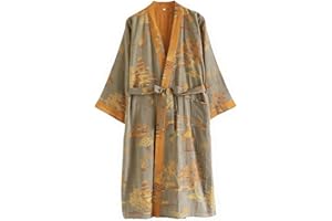 Men's Cotton Kimono Robe Wrap with Belt Kimono Dressing Gown Home Casual Sleepwear Japanese Style Kimono Bathrobe
