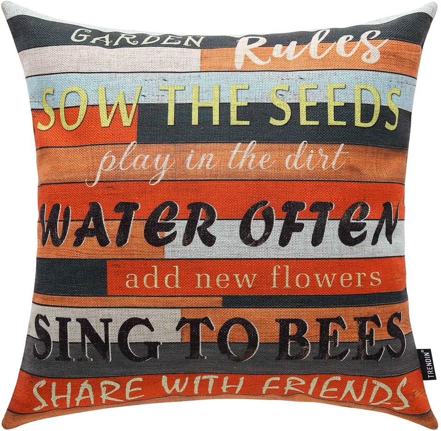 TRENDIN Square Pillow Cover - 18 X 18 Inch Decorative Throw Pillowcase, Garden Rules PL241TR