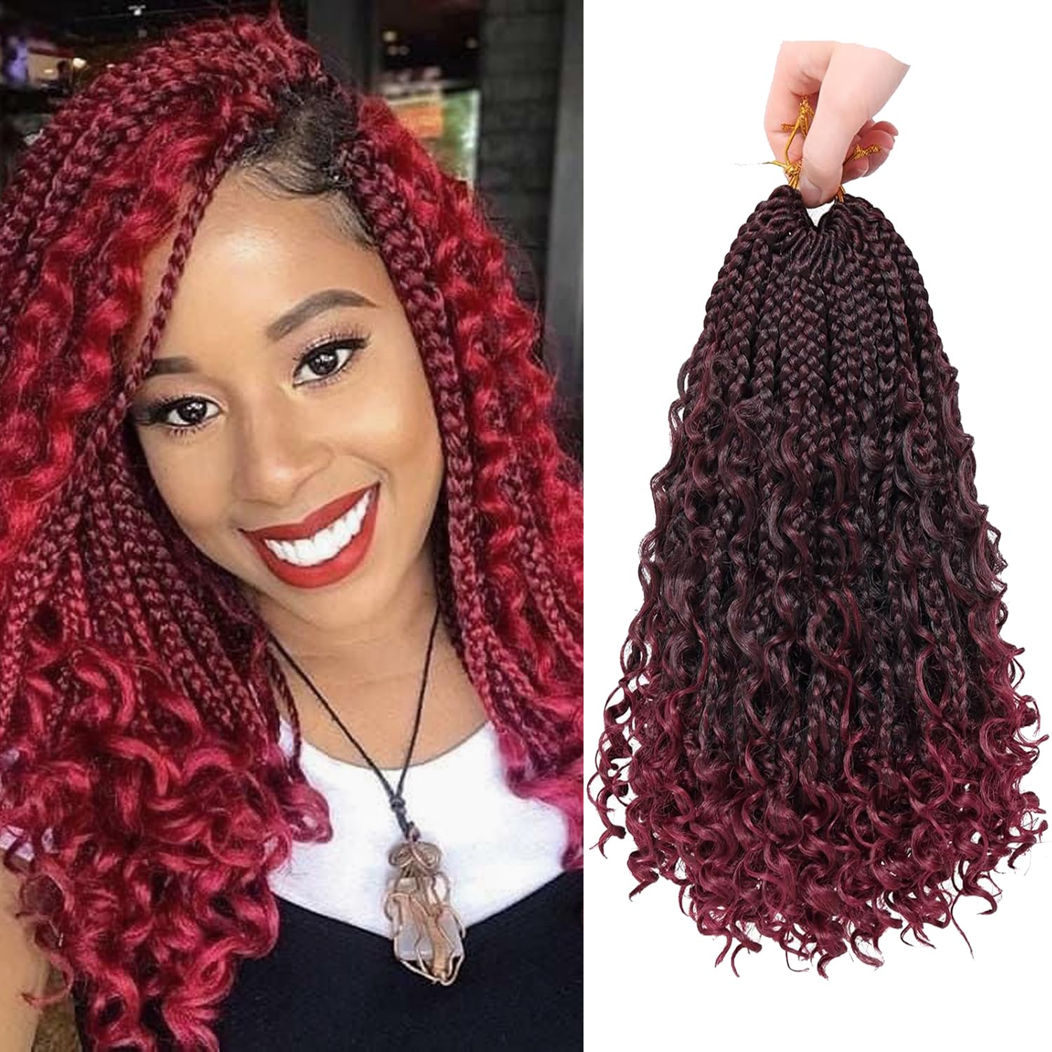 8Packs Goddess Box Braids Crochet Hair With Curly Ends 14 inch Pre-looped Bohomian Crochet Box Braids Synthetic Braiding Hair Extensions (Tbug, Boho Box Braids (14in- 8Packs))
