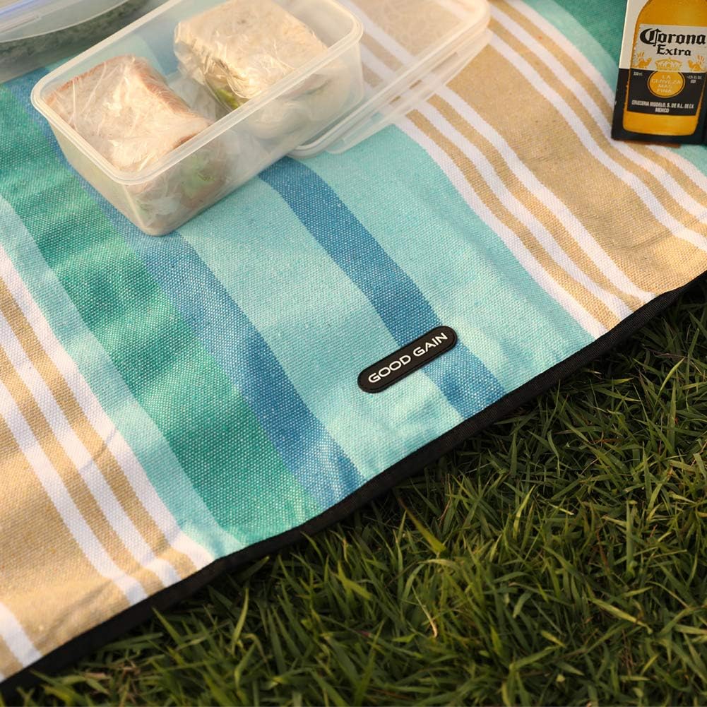 G GOOD GAIN Picnic Blanket Waterproof & Sand Proof, Beach Blanket Portable with Carry Strap, XL Large Foldable Picnic Rug Machine Washable for Outdoor Camping Party, Wet Grass, Hiking, Kids Playground. : Garden & Outdoor