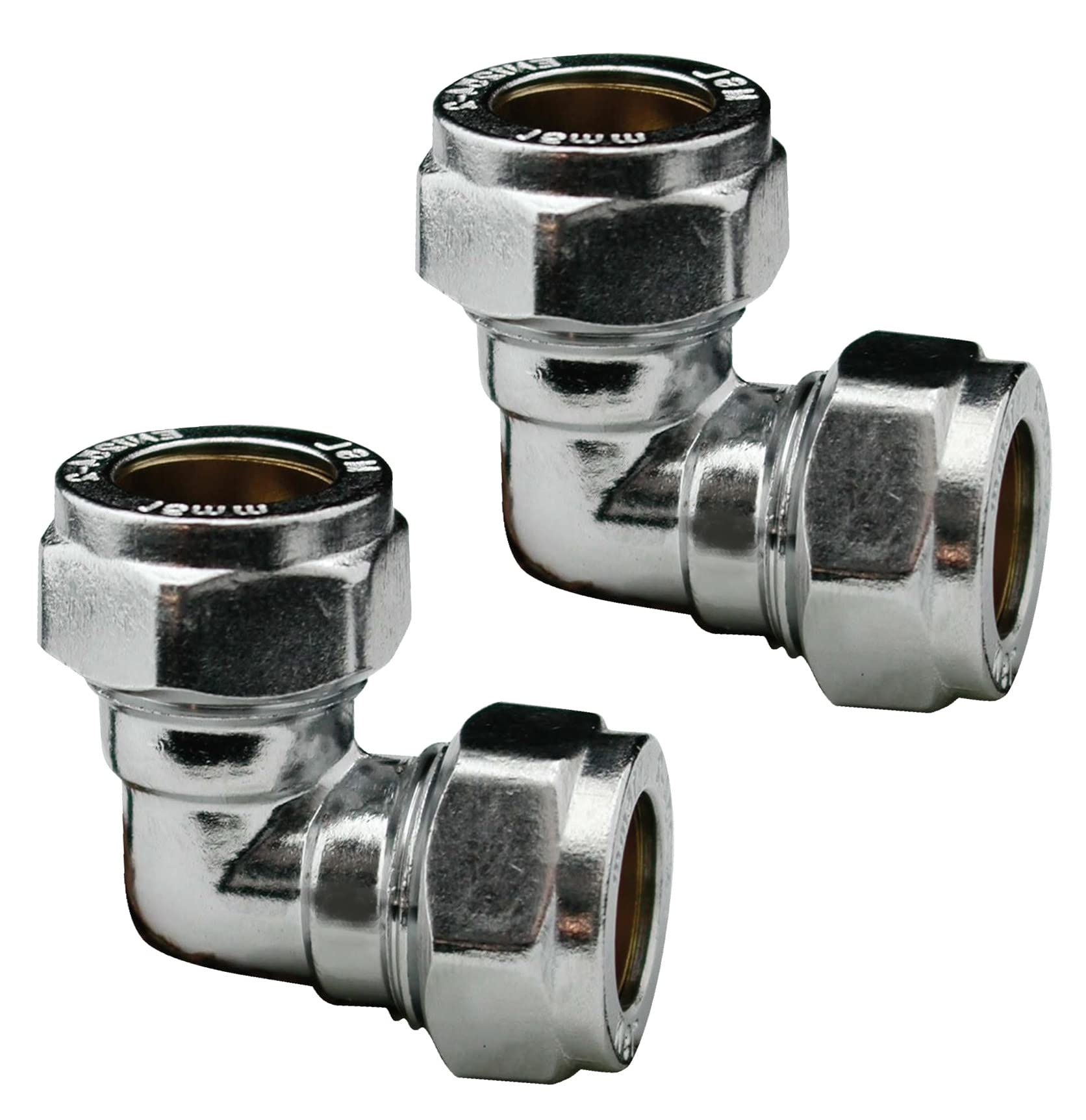 Pipestation 15mm Compression Elbow Connectors (Pack of 2) | Durable Compression Joint Plumbing Fittings for Copper Plumbing Pipe Connectors | 15mm Chrome Compressions Plumbers Pipe Fitting — image 1