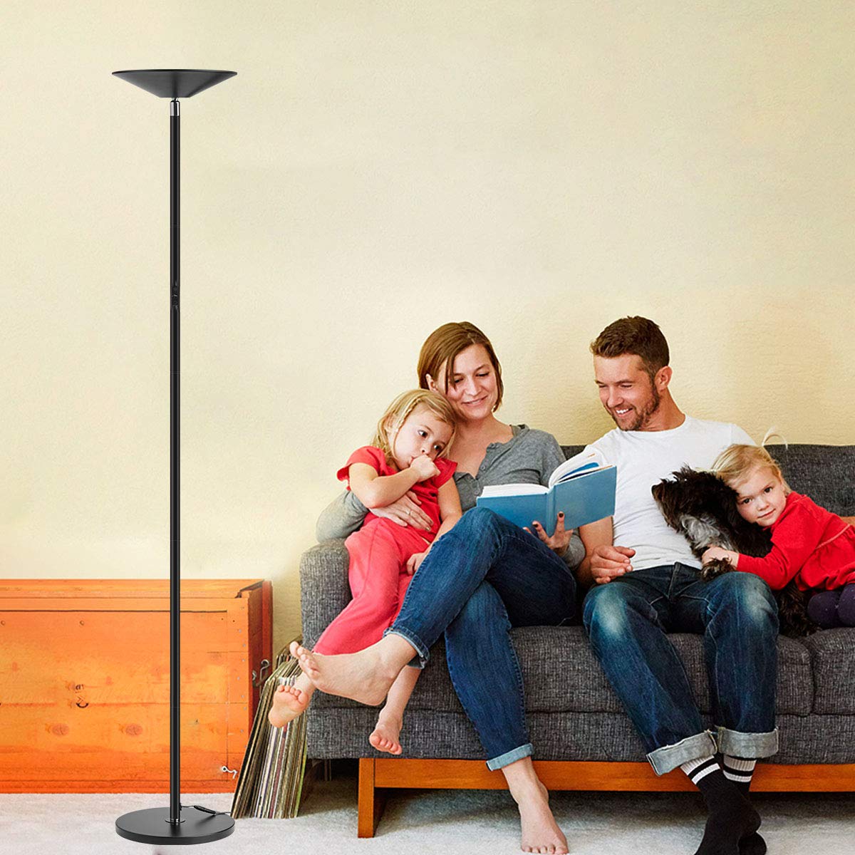 Floor Lamp, LED Torchiere Super Bright Floor Lamps, Dimmable 20W LED Floor Light with Touch Control and Wall Switch, Standing Lamp with Stepless Dimmer for Living Room and Bedroom. 90° Adjustable Top.