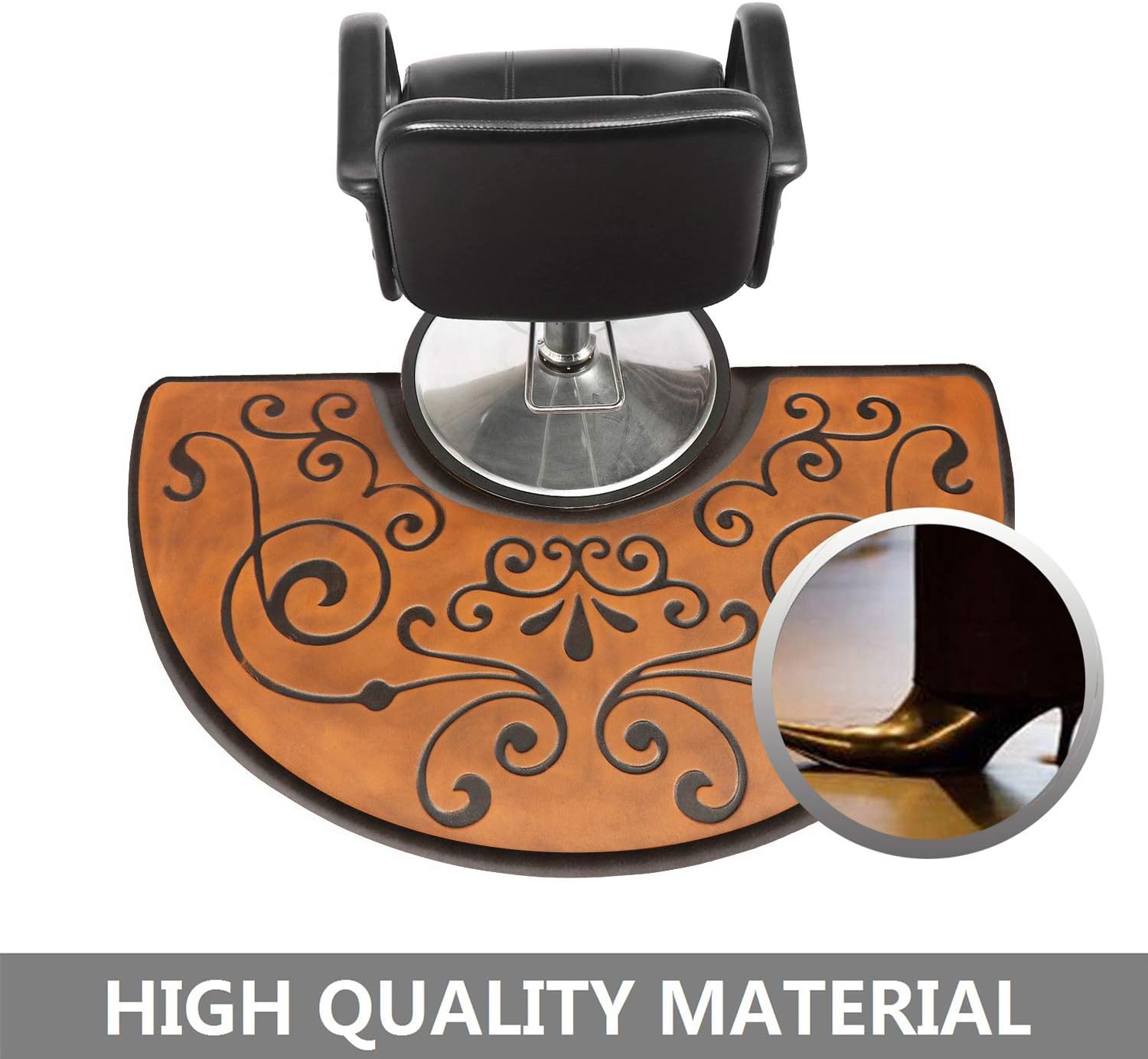 Amcomfy 3 ft. x 5 ft. Anti Fatigue Semi Circle Salon Mat for Hair Stylist Anti-Slip Antique Series Salon & Barber Shop Chair Floor Mat (3' x 5' x 5/8'', Antique Light): Kitchen & Dining