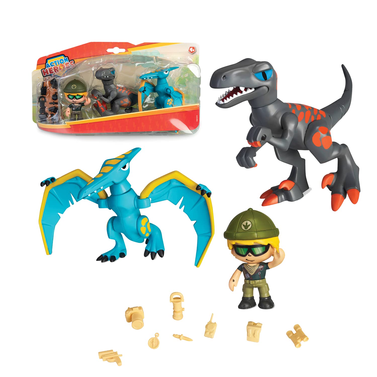 Action Heroes Dino Pack, mix and match figures, dinosaur toys for kids 4 years and over, Multi Coloured (ACN00000)