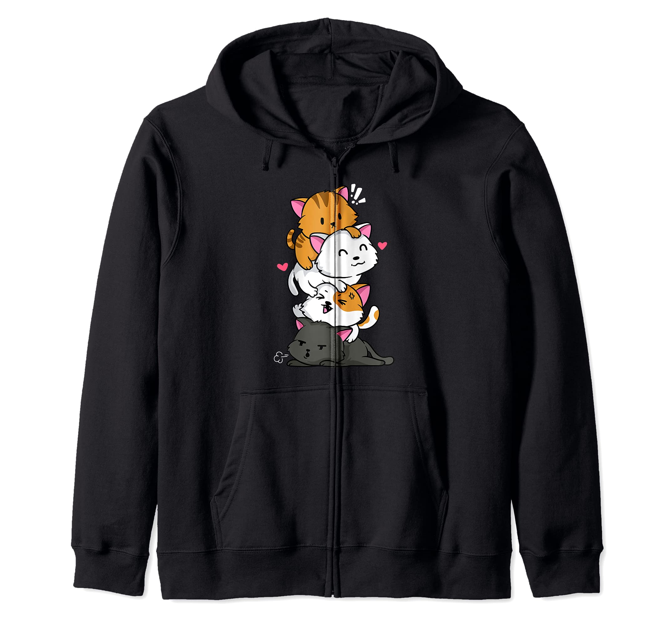 Cats Fountain Kawaii Comics Kitten Claw Breed Pet Meow Cat Zip Hoodie