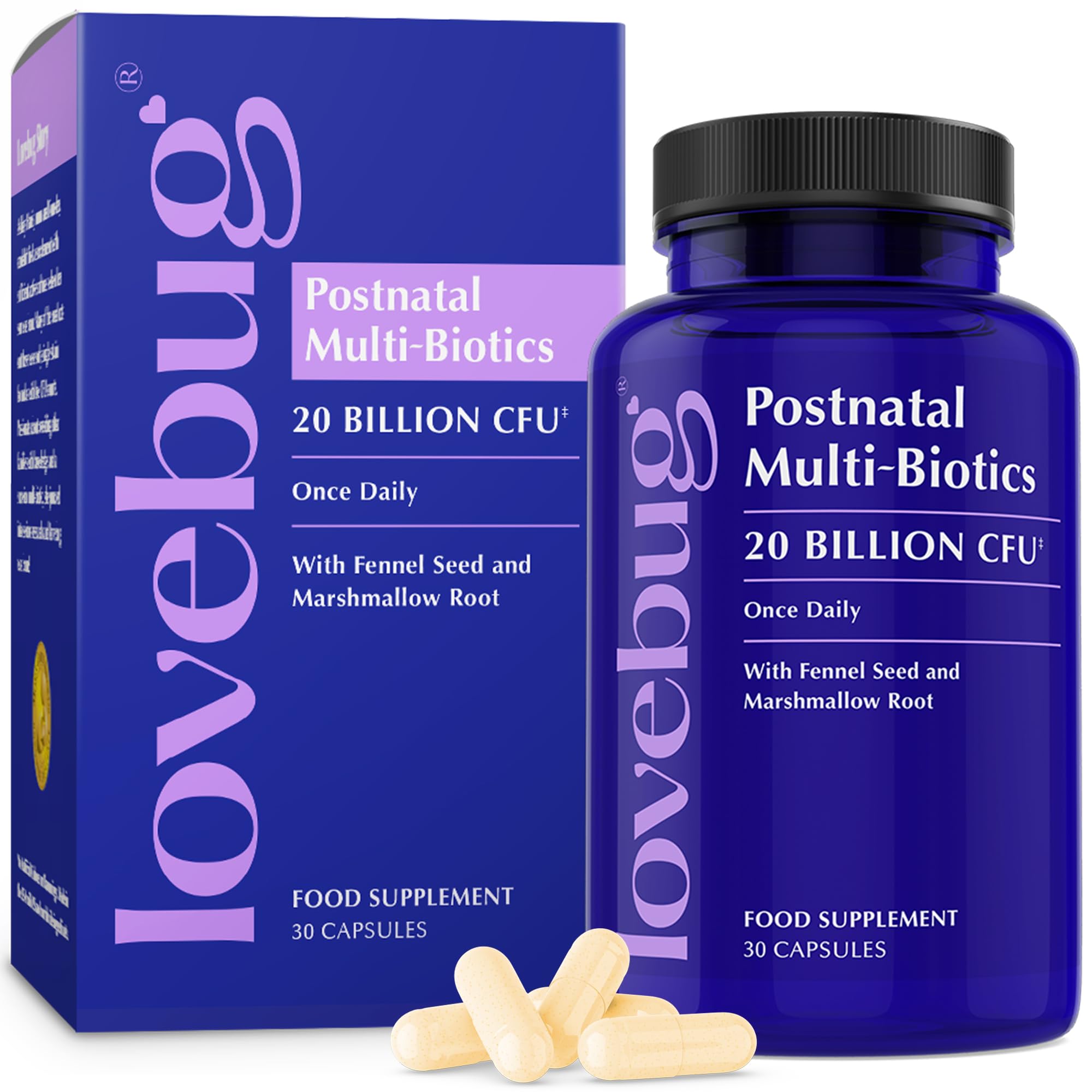 Lovebug Postnatal Multi-Biotics 20 Billion CFU with Fennel Seed & Marshmallow Root | 30 Capsules