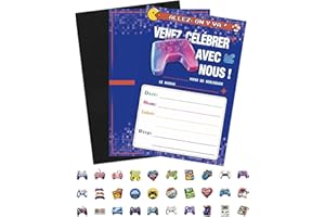 Blue Invitation de fête de jeu vidéo - 21 PCS remplissent les Invitations d’anniversaire des enfants avec des enveloppes pour