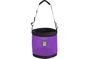 Harrison Howard Horse Muzzle Feed Bag Nylon Mesh Grain Feed Bag with Padded Neck Strap Adjustable Belt Purple Medium