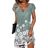 ETCYY NEW Womens Summer Dresses Mesh Hem Petal Short Sleeve Dress Floral Print Daily Sundresses with Pockets