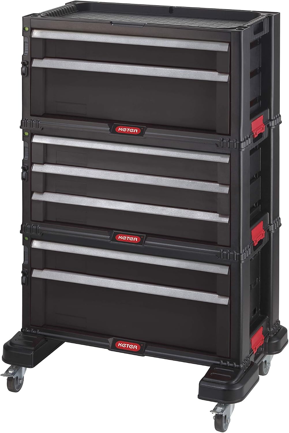 Keter 7 Drawer Trolley Module, Workshop Trolley for Small and Large Tools, Removable Swivel Wheels with Brakes