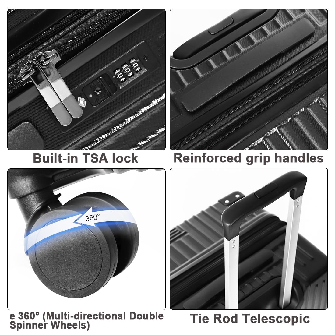 SONSENAI 3-Piece Expandable Luggage Set Suitcase in Classic Black -Double Wheel Stability & Secure TSA Locks(20in24in28in)
