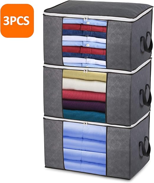 Large Clothes Storage Bags with Zips, 3 PCS Duvet Storage Bag King Size