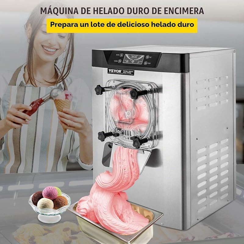 Máquina Helados Blandos YKF-618,16-20 L, Máquina de Helado de Servido Suave Acero Inoxidable 304, Heladeras Hacer Helado Cremoso, PVC de Grado Alimenticio Panel LCD Inteligente, 40 x 50 x 70 cm