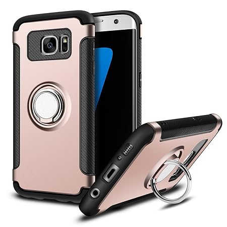 Hülle für Samsung Galaxy S7 Edge (5,5 Zoll) 360 Grad Drehbar Ringhalter mit Magnetischer Handyhalter Auto Handyhülle (Roségold)