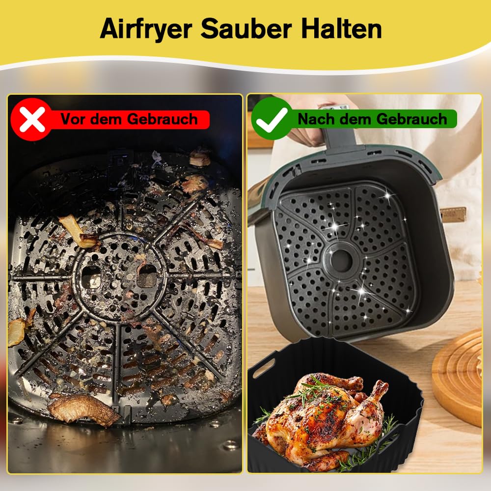 3 Stück Silikonform Heißluftfritteuse für Russell Hobbs Air Fryer XXL 8L (27170-56) / 8,3L (27632-56), Airfryer Silikonform Wiederverwendbare Luftfritteuse Einsätze Backform, spülmaschinenfest 6