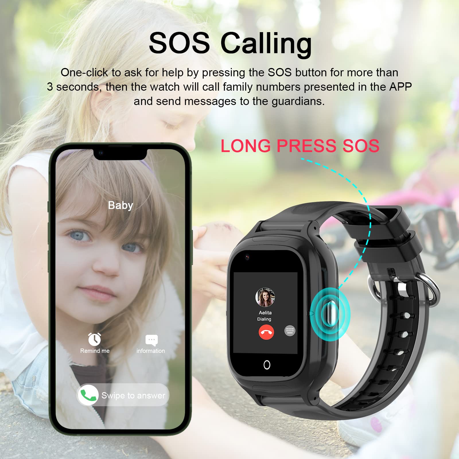 LogHog Wonlex 4G Smart Watch for Kids Call and Text Boys Girls 4-12 Baby Watches with SIM Card GPS Tracker Touch Screen Kids Phone Watch Voice Video Calling Messaging (Black)