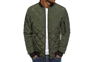 PRETIFEEL Mens Bomber Jackets Diamond Quilted Fall Winter Rib Varsity Lightweight Coat