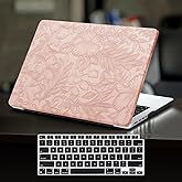DTangLsm Compatible for MacBook Air 13 inch Case 2021 2020-2018 M1 A2337 A2179 A1932, Elegant Texture Leather Plastic Hard Shell Cover for MacBook Air 13.3 M1 Case+Keyboard Cover, Pink Embossed Floral