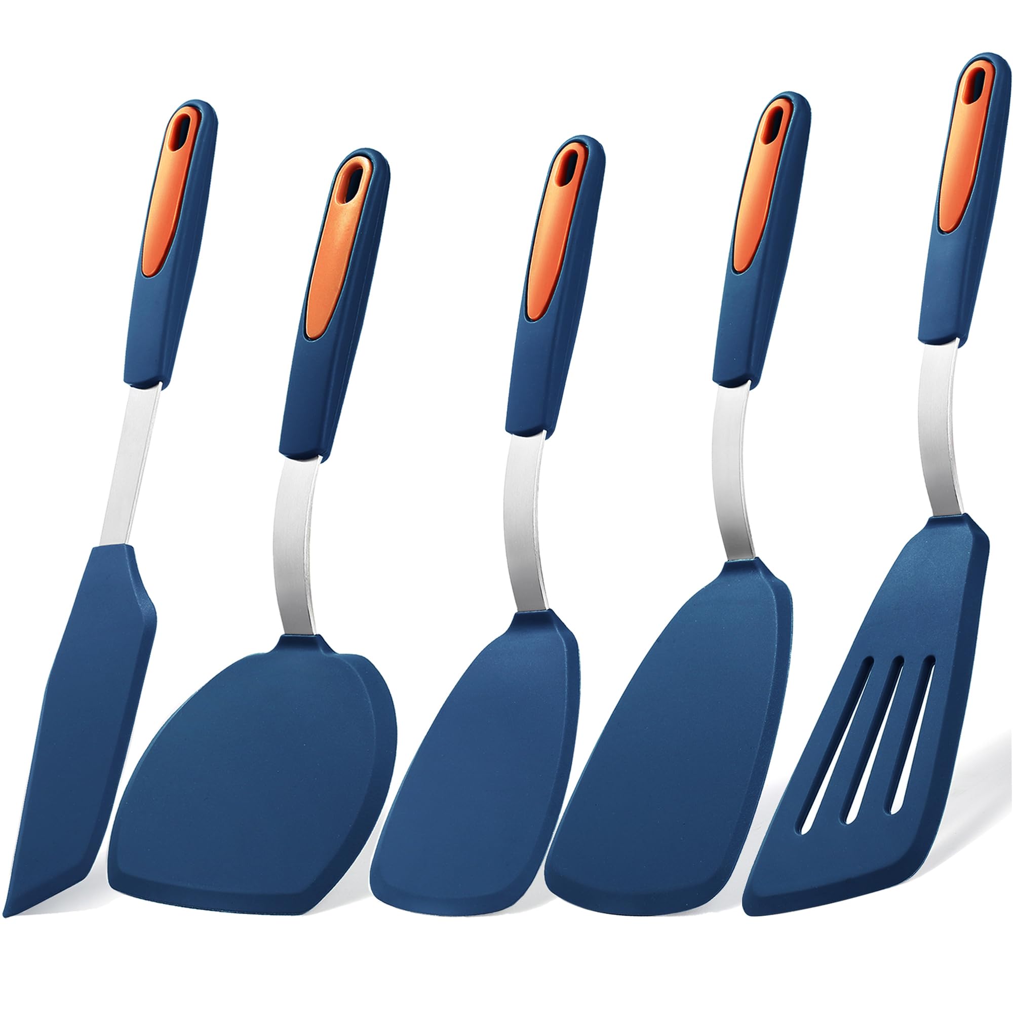 To encounter 5 Pieces Silicone Spatula Set, BPA Free Silicone Turner Spatulas, Heat Resistance Cooking Utensils, Flip Turner for Fish, Egg, Pancake, Navy Blue