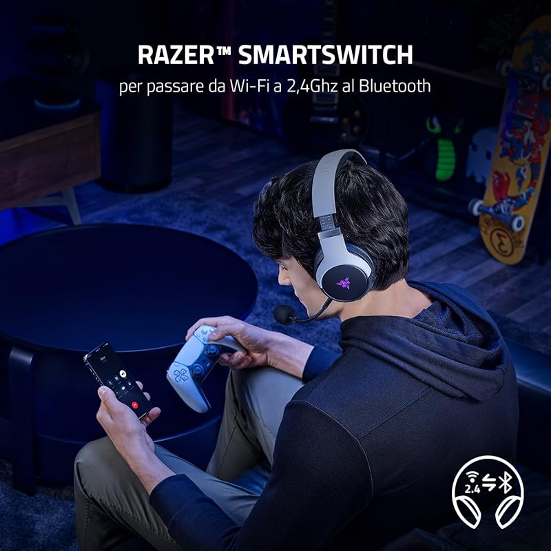 Kaira Pro HyperSpeed - Cuffie gaming wireless multipiattaforma con funzionalità aptiche (HyperSpeed Wireless, Funzionalità aptiche HyperSense, Driver TriForce in Titanio da 50 mm) Nero-Bianco