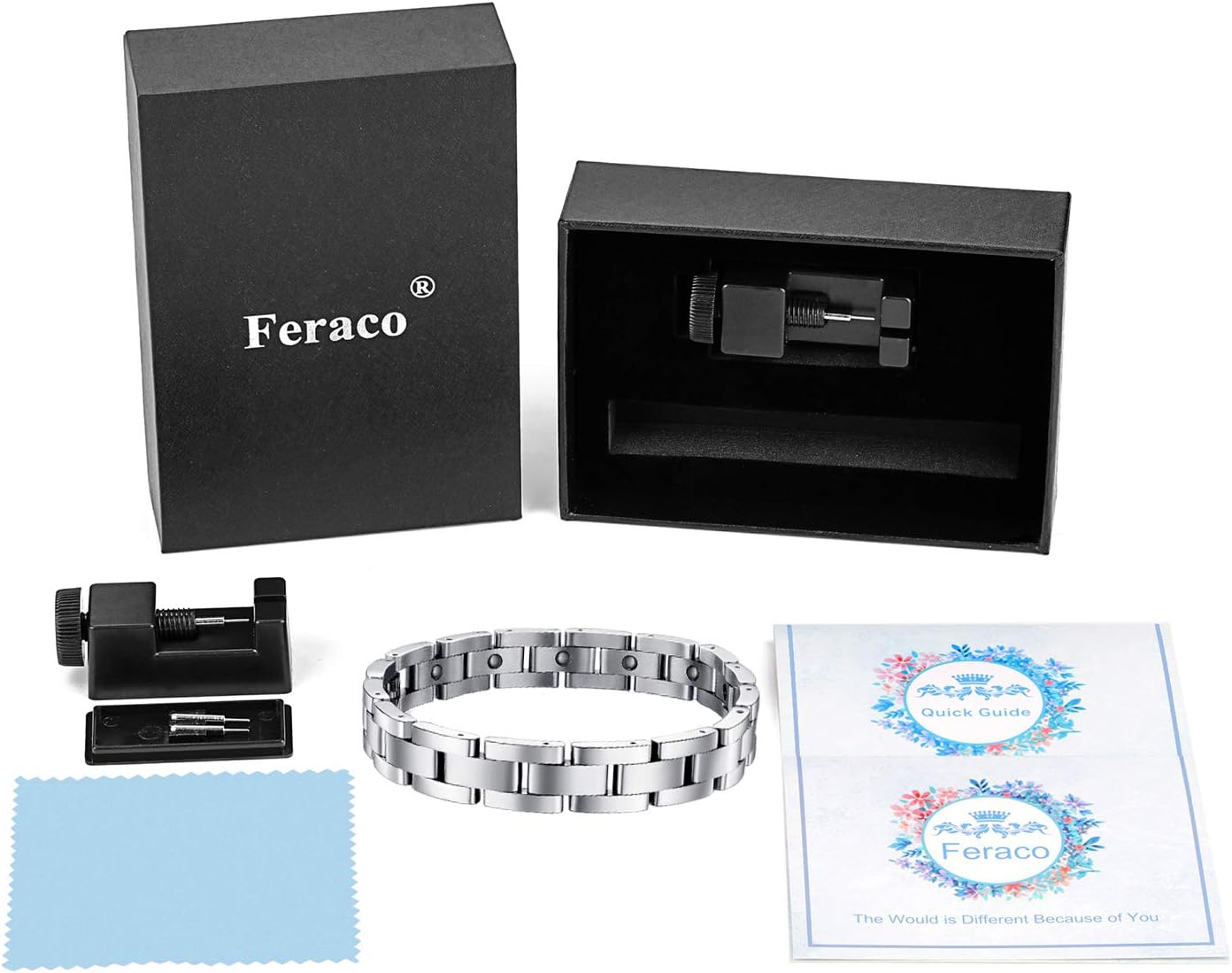 Feraco Magnetic Bracelets for Men Arthritis Pain Relief Sleek Titanium Stainless Steel Magnetic Therapy Bracelet with Removal Tool: Health & Personal Care