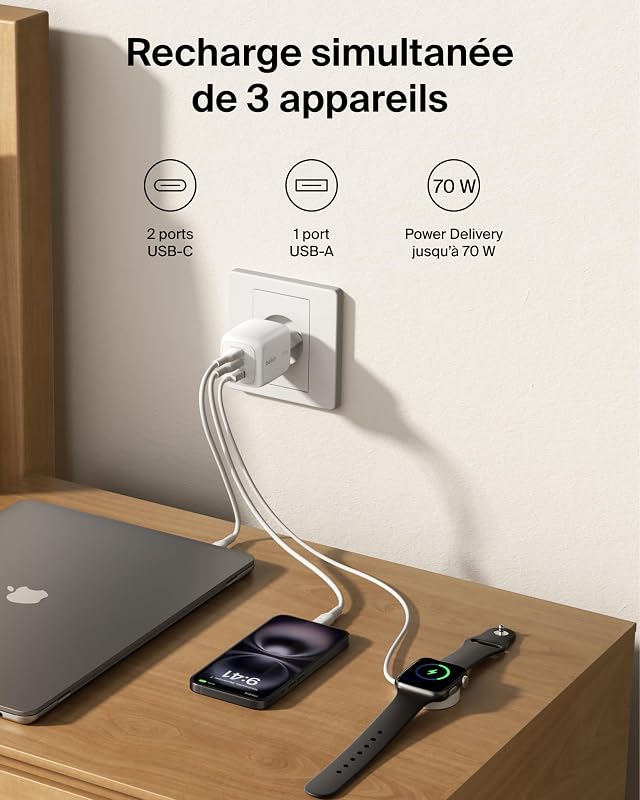 BoostCharge Pro Chargeur GaN 3 USB-C 70 W + Kit De Voyage