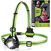 LUMEFIT Running Lights for Runners with Yellow Reflective Vest, Adjustable Beam Night Safety LED Chest Light Run, Dog Walking, and Jogging Gear, Rechargeable Headlamp Flashlight