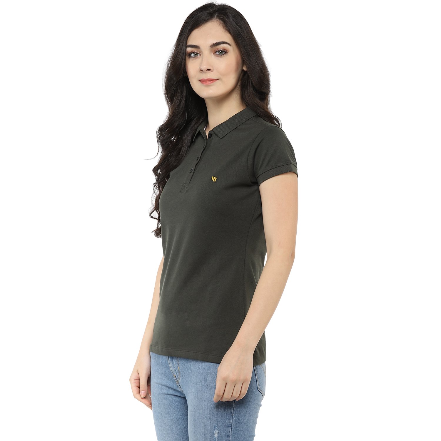 modeve women's solid polo t-shirt (olive)