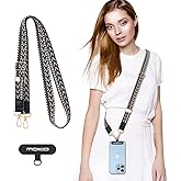 MoKo Universal Phone Lanyard, Braided Adjustable Cell Phone Crossbody Strap Detachable Women & Men Cellphone Lanyards Around The Neck with Patches for iPhone, Most Smartphones, Black & Gray