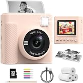TIATUA Kids Instant Print Camera, 1080P HD Video Digital Toy, Brown | Includes 32GB Card, 3 Rolls Paper &amp; 5 Coloured Pens, Inkless Print, Christmas Birthday Toy Gift for Kids 3-14