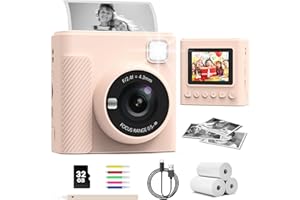 TIATUA Kids Instant Print Camera, Christmas Birthday Gifts for Girls and Boys, 1080P HD Video Digital Kids Camera with Print Paper & 32G Card, Toddler Toy for 3-14 Years Old (Brown)