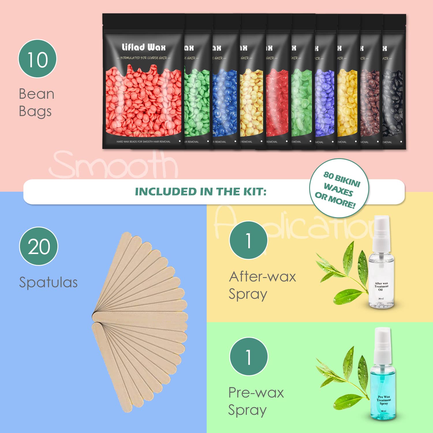 Hard Wax Beads for Coarse Hair Removal - 2.2 lb, 10 Pack Depilatory Wax Beans with Spatulas for Face, Eyebrow, Back, Chest, Bikini Areas, Legs - Refills for Any Wax Warmer