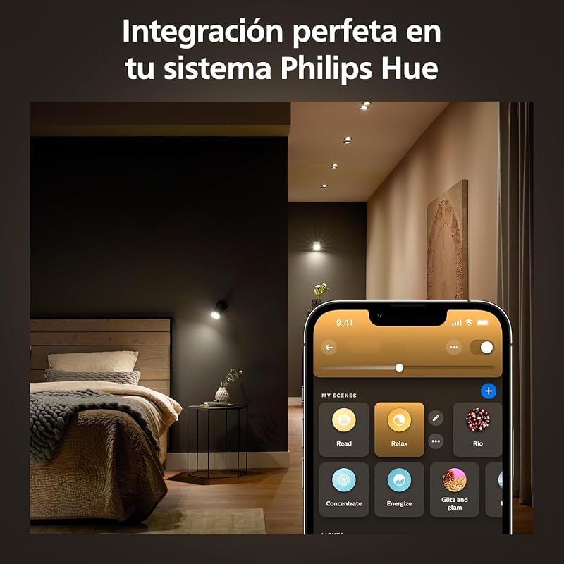 Philips Hue - Lâmpada LED inteligente, GU10, Luz branca quente a fria, 4,2 W 400 lúmenes, compatível com Alexa e Google Home - Pack de 3 lâmpadas LED inteligentes
