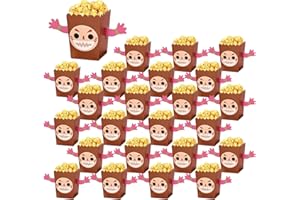 Flunyina 24Pcs Hawaiian Luau Popcorn Boxes Tiki Mask Brown Snack Boxes with Pink Arms Fires Chips Kraft Paper Containers Aloh