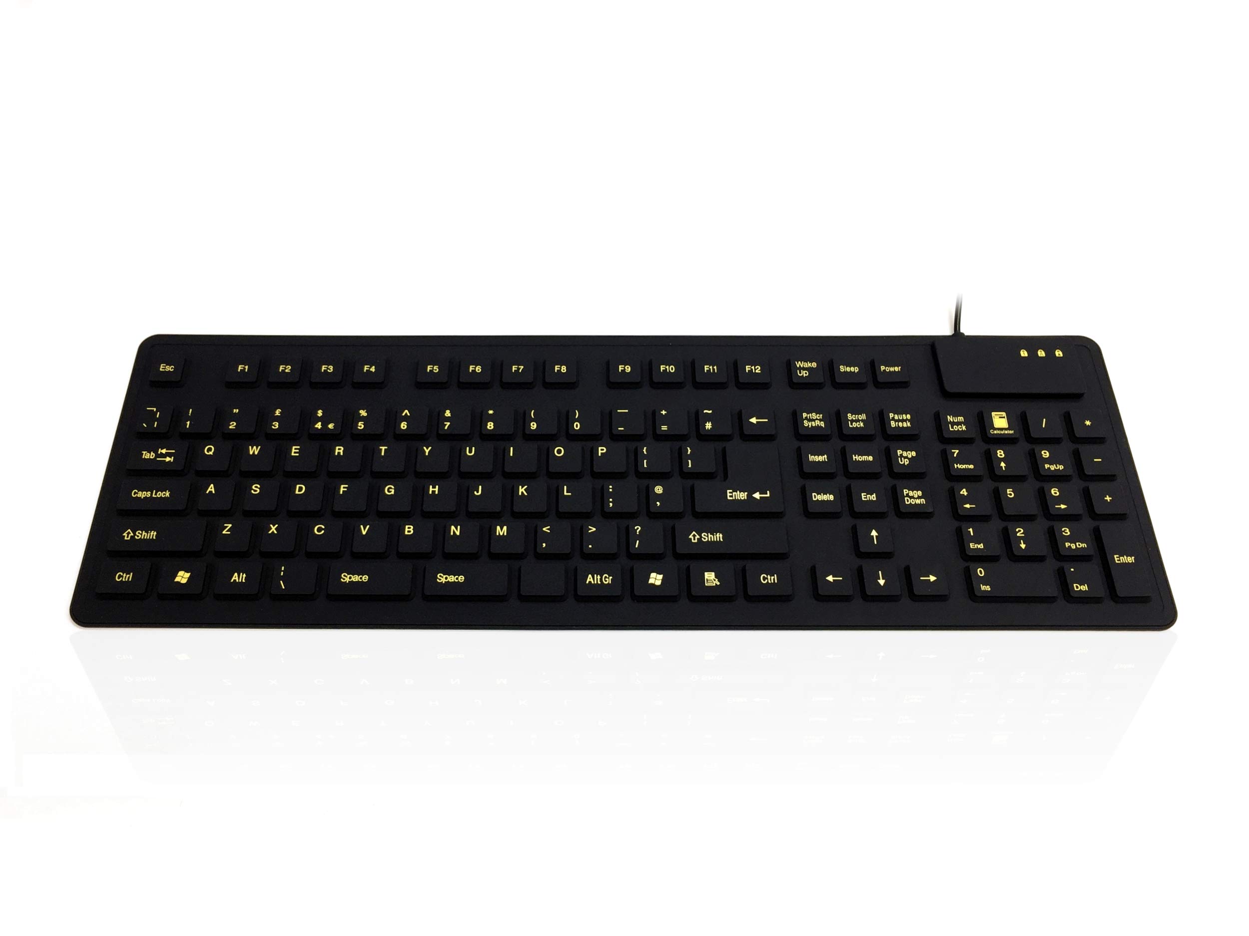 Accuratus WP127 V2 - USB & PS/2 Full Size IP54 Sealed Flexible Roll Up Silicone Keyboard with High Visibility Key Legends