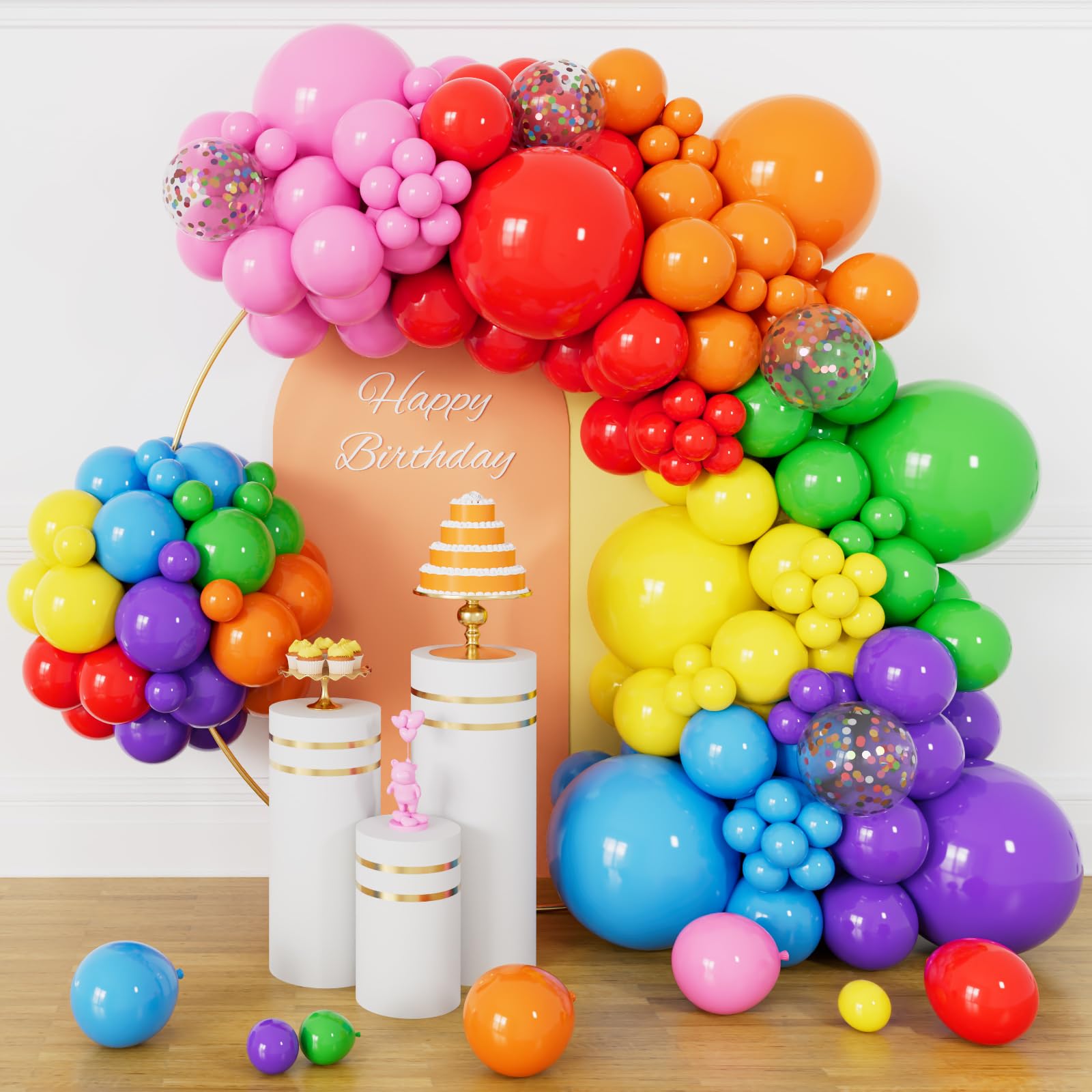 Photo 1 of 162 Pcs Colorful Rainbow Balloons Arch Kit, Diffrent Size Rainbow Balloon Garland, Globos De Colores for Party Decoration Birthday Party Supplies.
