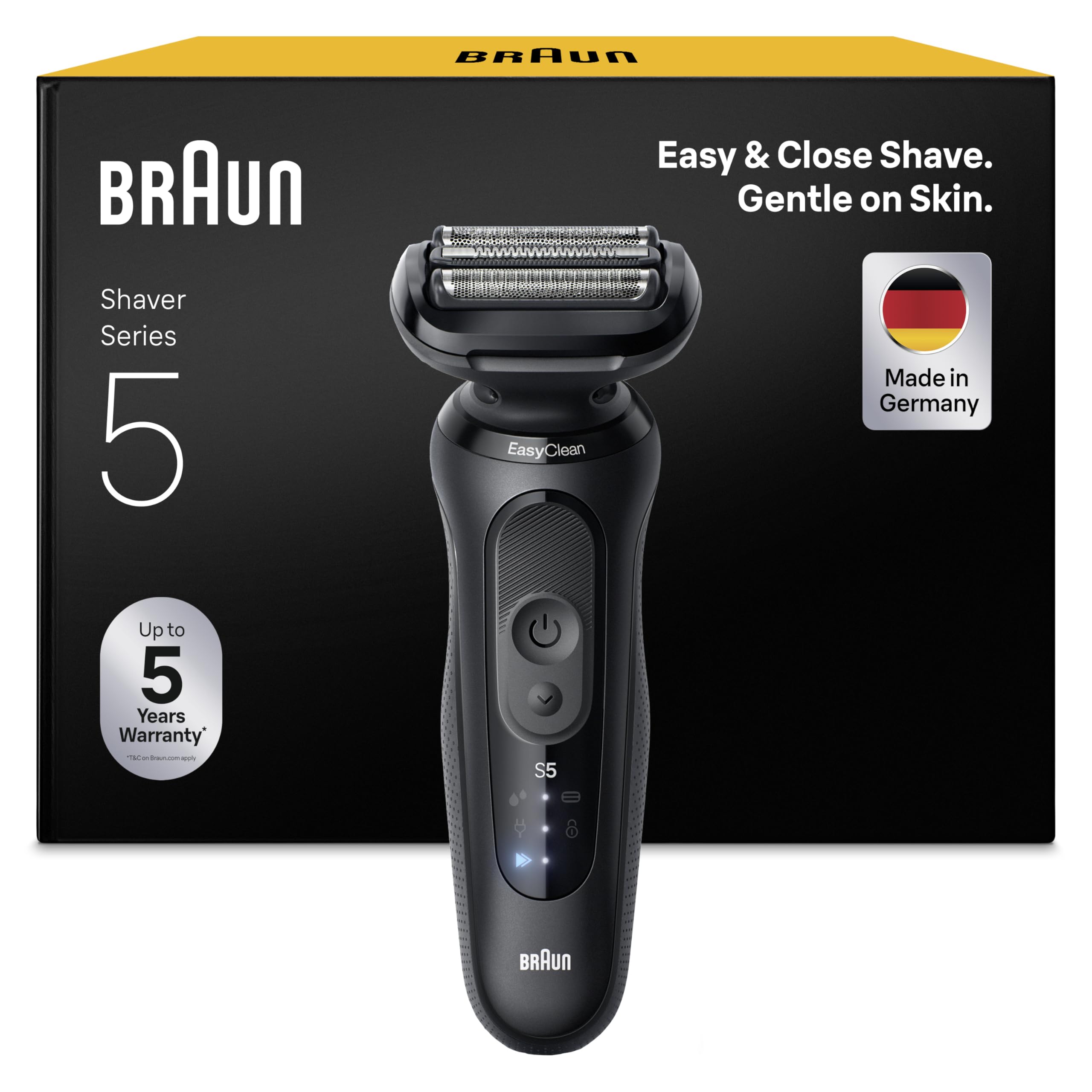 Braun Series 5 Rasierer Herren Elektrisch, Elektrorasierer Herren mit 50 Min. Akku, Rasierapparat, Kabelloser Nass- und Trockenrasierer für Männer, Wasserdicht, Made in Germany, 52-N1000si, Schwarz