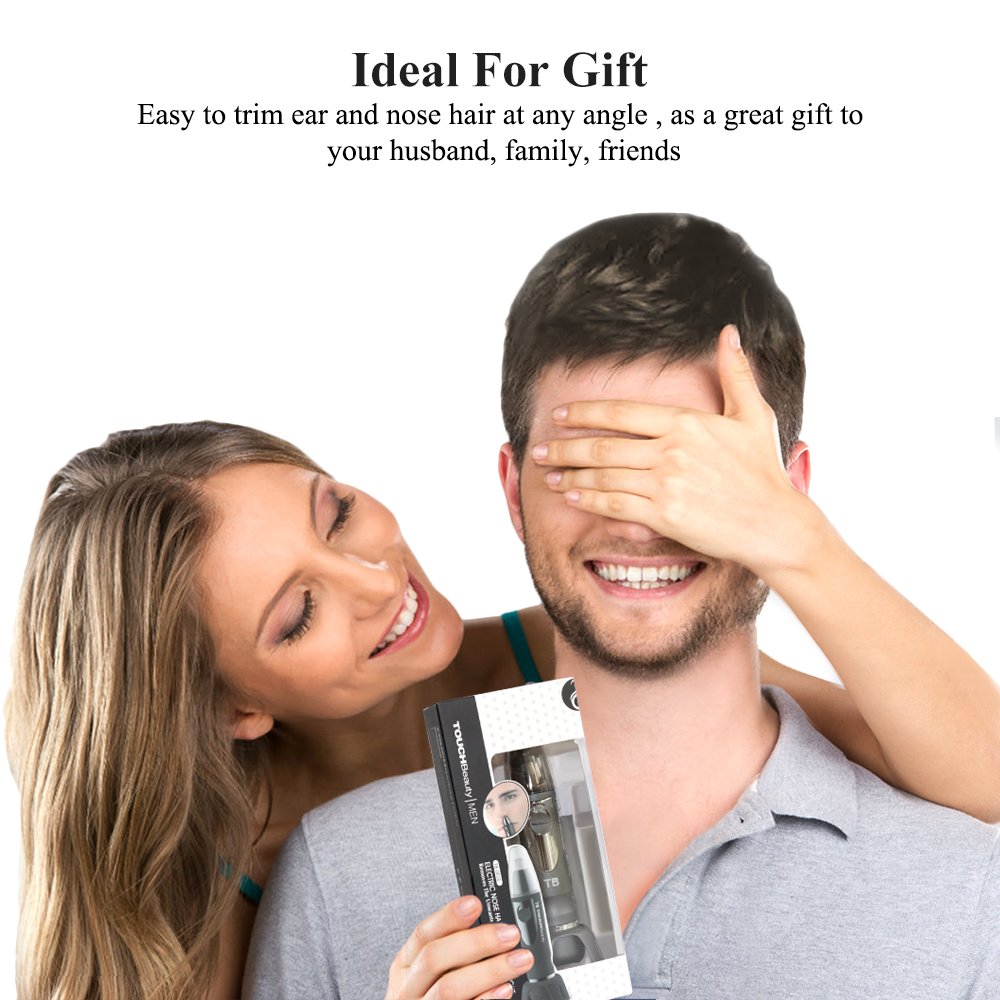 TOUCHBeauty Nose Ear Hair Trimmer for Men Personal Grommer Hair Clipper with Unique Stand, Stainless Steel Rotation Blade, Battery-operated Black TB-0616