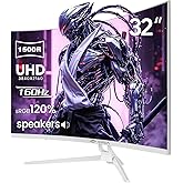 CRUA 32" Curved Gaming Monitor, 144Hz/160Hz 4K UHD(3840 * 2160P) 1500R VA Screen, Supports AMD Freesync, 120% sRGB, Built-in Speakers, RGB Lighting, Wall Mountable Installs(HDMI 2.1/DP 1.4)-White