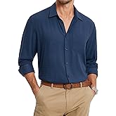 HISDERN 311C Casual Shirt Long Sleeve Comfy Lightweight Quick-Dry & Textured for Weekend Daily Wear Vacation Party