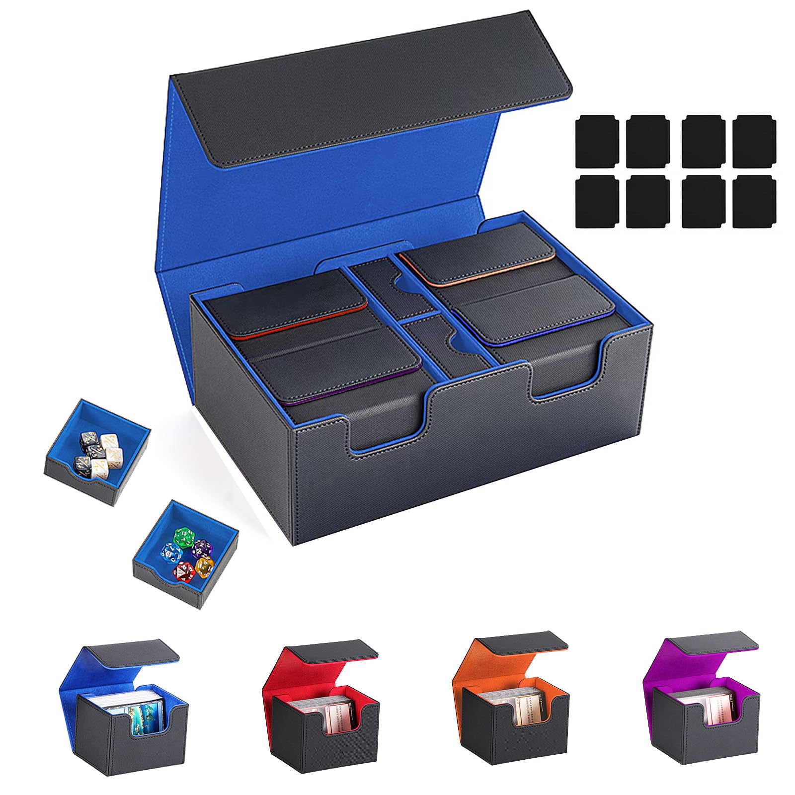 LZEXIN Card Deck Box with Dice Boxes, MTG Deck Storage Box Holds 2400+ Cards with 4 Colorful Deck Boxes, PU Leather Commander Card Collection Box with Magnetic Closure for MTG, YuGiOh, TCG(A-Black) — image 1