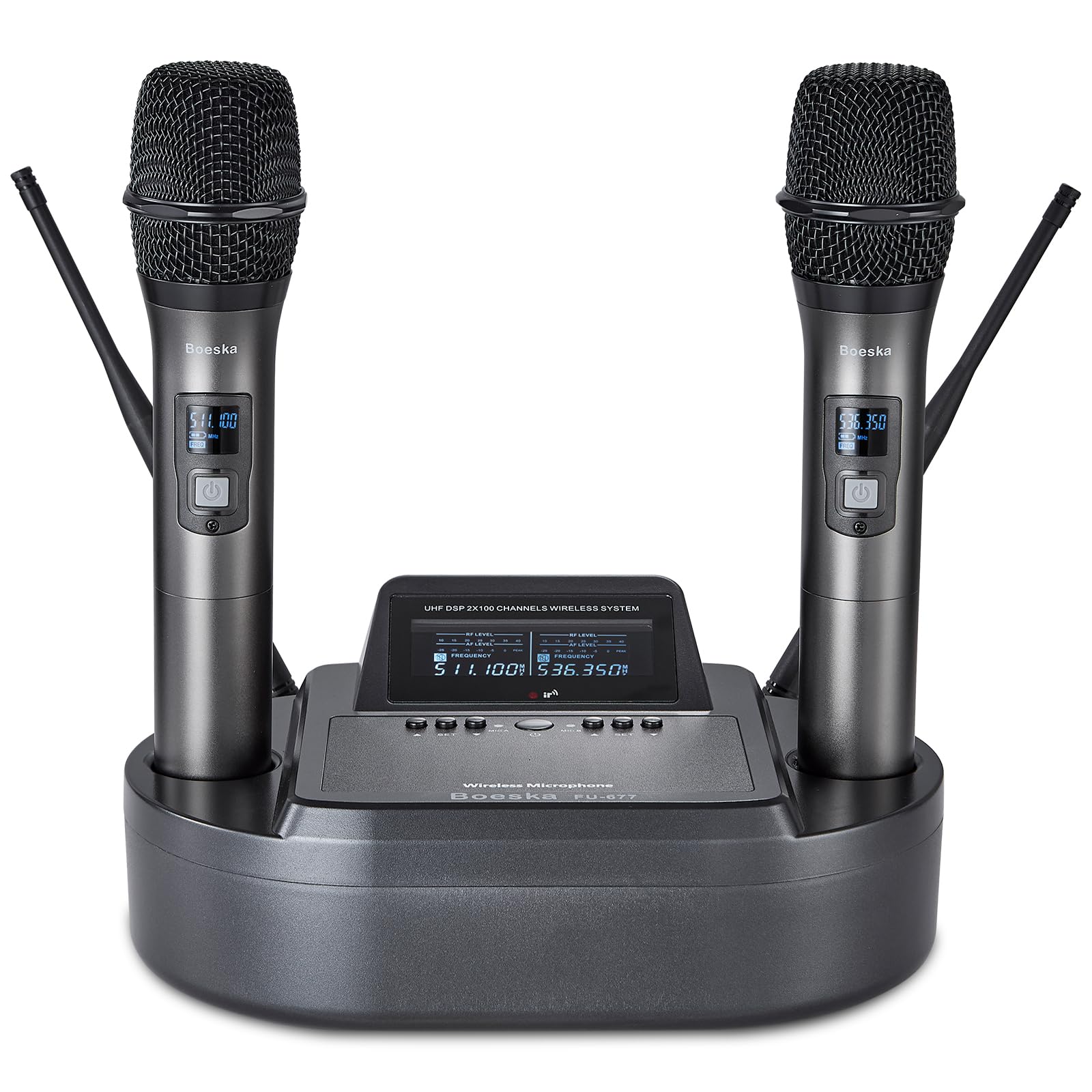Photo 1 of Rechargeable Handheld Wireless Microphone System UHF Dual Professional Cordless Mic for Home Karaoke, Meeting, Party, Conference, Stage