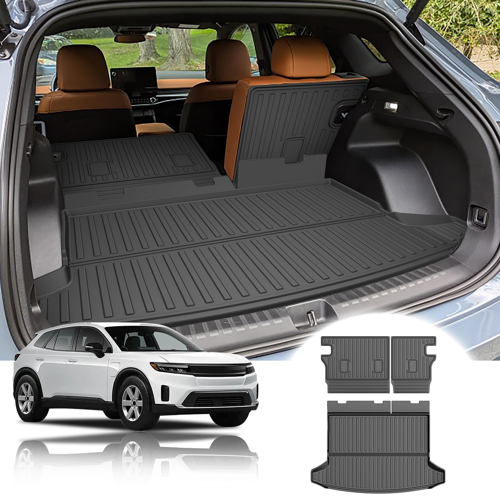 Cargo Liner with Backrest Mat Fit for Honda Prologue/for Chevy/Chevrolet Blazer EV 2024 2025 2026 - All Weather Cargo Mat with Back Seat Protector Prologue Accessories Trunk Mat Black Image