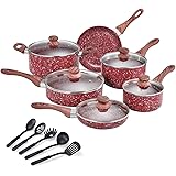 CSK Nonstick Cookware Set – Pots and Pans Set w/ Red Granite Derived Coating, Induction Compatible, w/ Bakelite Handle and Mu