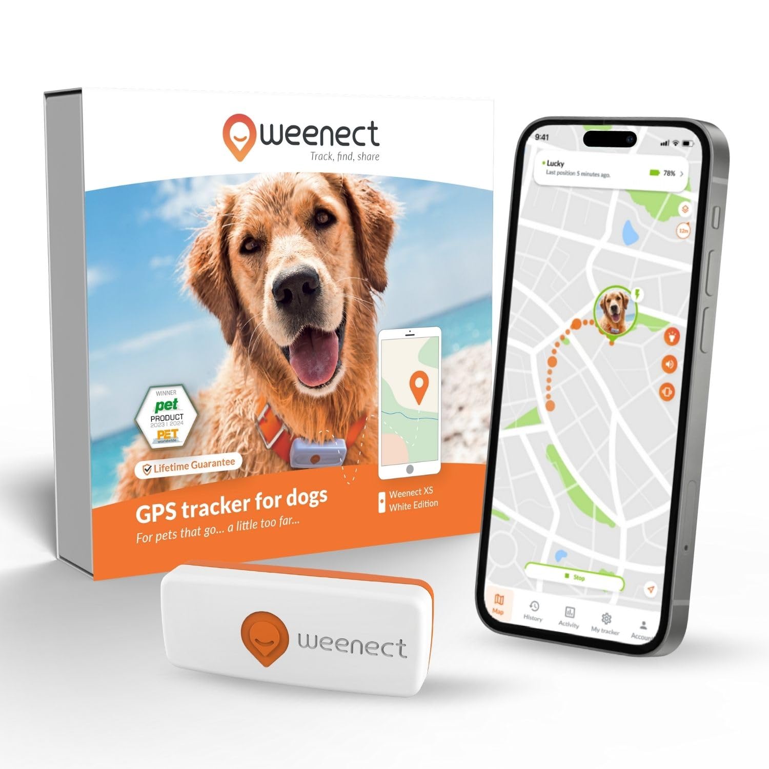 Weenect Dog XS - GPS Tracker for Dogs | Real-time Mini GPS Tracker for Dogs | Waterproof | Smallest model on the market | Operates with a subscription