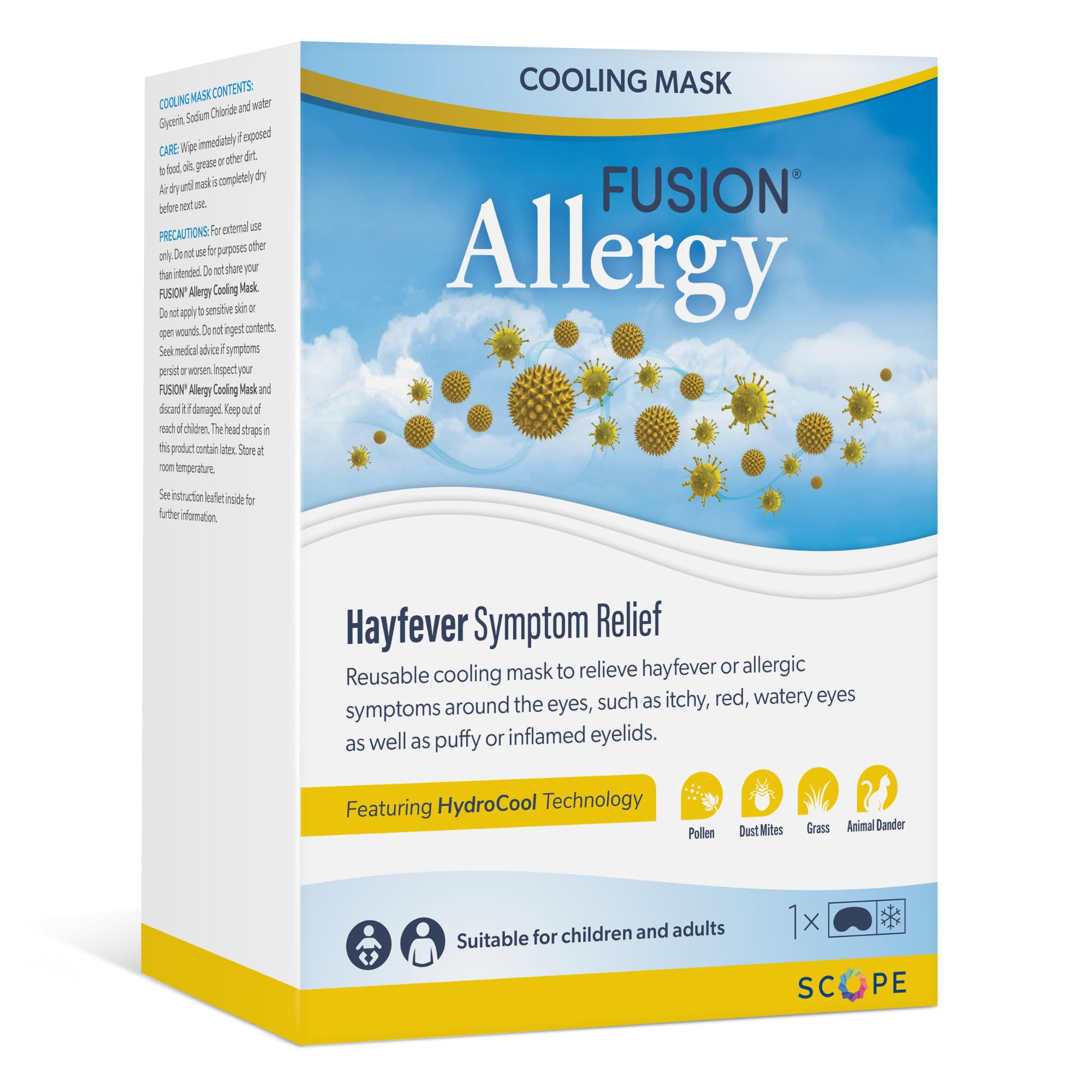 Fusion Allergy Cooling Eye Mask with HydroCool Technology - Super Soft & Reusable - Quick Relief from Hay Fever Symptoms, Migraines, Congestion, Sinus Pain and Puffy Irritated Eyes