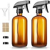 Vitreaux Amber Glass Spray Bottles 16oz,2 Pack Glass Spray Bottles Refillable Empty Bottle with Adjustable Nozzle,Spray Bottl