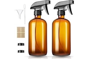 Vitreaux Amber Glass Spray Bottles 16oz,2 Pack Glass Spray Bottles Refillable Empty Bottle with Adjustable Nozzle,Spray Bottl