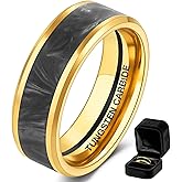 NUNCAD Wedding Gift for Men 8mm Tungsten Carbide Ring with Forged Carbon Fiber, Scratch Resistant Comfort Fit Anniversary Band, Durable Men’s Wedding Ring Gift from Wife Size 7