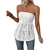 SweatyRocks Women's Strapless Sleeveless Floral Embroidery Tube Tops Smocked Summer Boho Tops